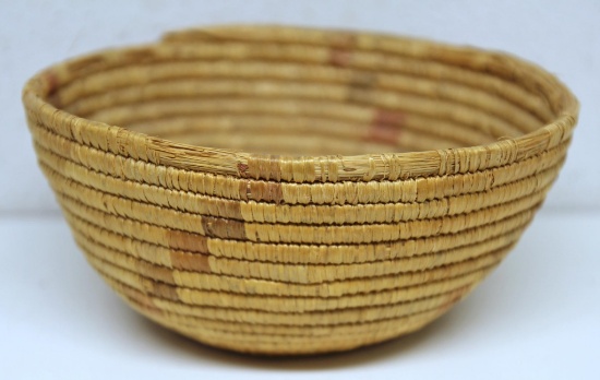 Native American Indian Woven Basket, Missions Indians of Southern California, 8" Wide x 4" Tall...