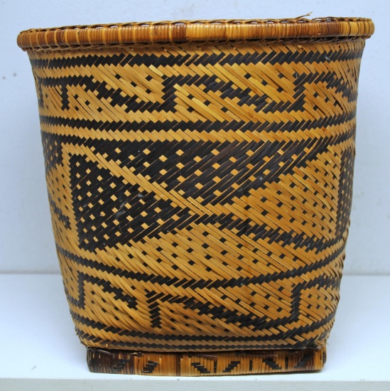 Native American Indian Woven Basket, Northwest Coast Indians, 14" x 14"...