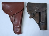Two Different Unmarked Leather Military Type Flap Holsters...