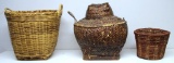 Three Native American Indian Woven Baskets - Painted Brown with Lid 12