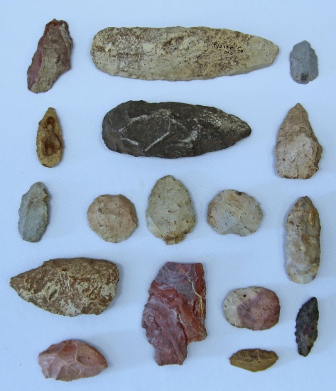 Lot of Native American Indian Scarpers, Knives and Tools from Missouri, 17 Pieces...