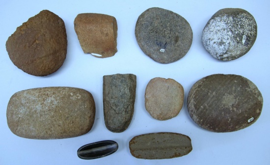 Lot of Native American Indian Grinding Stones, Other Stone Tools to Include an Arrow Shaft Abrader
