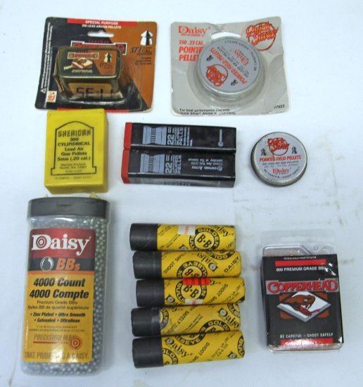 Mixed Box Lot BB's and Pellets includes .77 Cal., .20 Cal., .22 Cal. Pellets - All Containers are