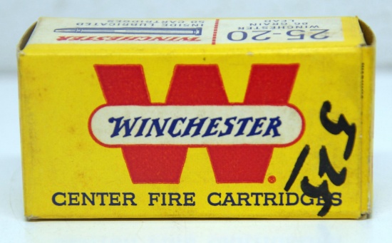 Full Vintage Box Winchester .25-20 Winchester 86 gr. Cartridges Ammunition...