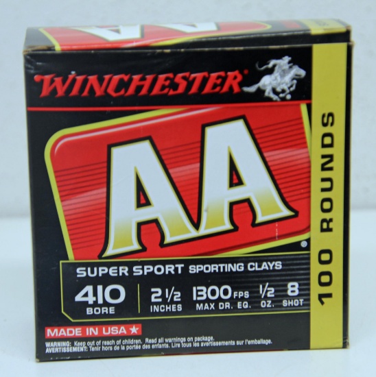 Full 100 Round Box Winchester AA .410 Ga. 2 1/2" 8 Shot Shotgun Shells Ammunition...