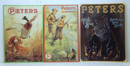 3 Peters Reproduction Tin Signs, 10"x16", 11"x16", 12 1/2"x16"...
