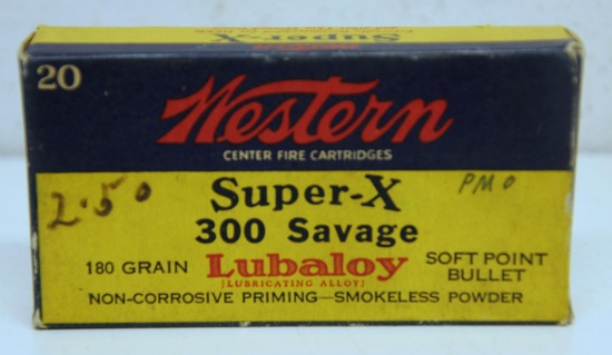 Full Vintage Box Western Super-X .300 Savage 180 gr. SP Cartridges Ammunition...