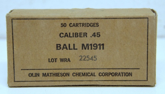 Full Vintage Box Olin .45 Auto Ball M1911 Cartridges Ammunition...