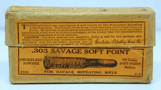 Full Vintage Two Piece Box Winchester .303 Savage 150 gr. SP Cartridges Ammunition...