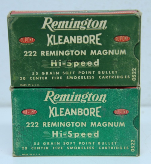 Two Full Vintage Boxes Remington .222 Remington Magnum 55 gr. Soft Point Cartridges Ammunition...