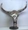 Iron Longhorn Steer Skull Artwork w/Marble Base Stand, Tip to Tip of Horns 25