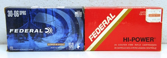 2 Boxes Federal .30-06 Springfield Cartridges Ammunition - 180 gr. Soft Point, 150 gr. Jacketed Soft