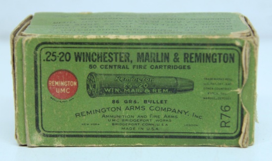 Full Vintage Box Remington UMC .25-20 Winchester, Marlin and Remington Black Powder Cartridges