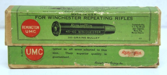 Vintage Partial Two Piece Box Remington UMC .45-60 Winchester Cartridges Ammunition, 4 Loaded Rounds