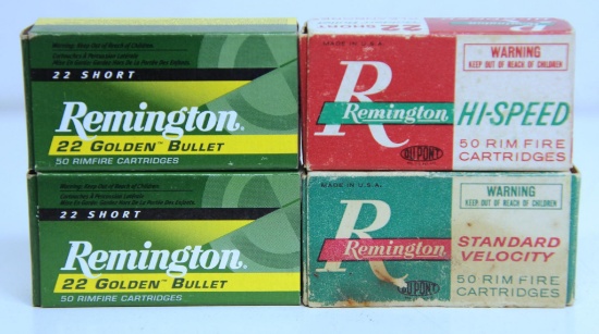 2 Full Vintage Boxes Remington .22 Short and 2 Full Boxes Remington 22 Golden Bullet .22 Short