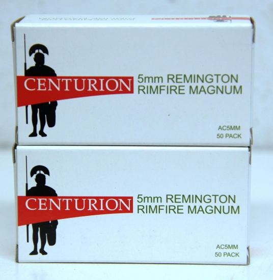 2 Full Boxes Centurion 5 mm Remington Rim Fire Magnum 30 gr. Hollow Point Cartridges Ammunition...