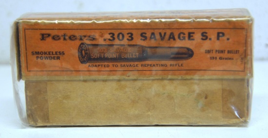 Full Vintage Two Piece Box Peters .303 Savage Cartridges Ammunition...