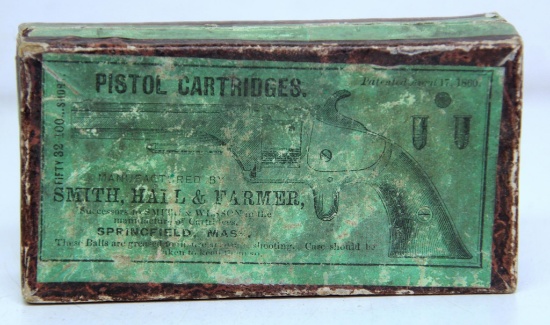 1800's Smith, Hall & Farmer Partial Box w/59 Rounds .32-100 Short Rim Fire Cartridges, A Few of the