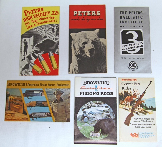 6 Vintage Hunting, Fishing Pamphlets - Browning Firearms & Ammunition, Browning Fishing Rods, 1972