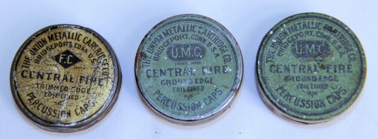 3 Empty UMC Percussion Cap Tins...