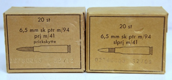 2 Sealed Full Boxes 6,5 mm sk ptr m/94 slprj m/41 Cartridges Ammunition...