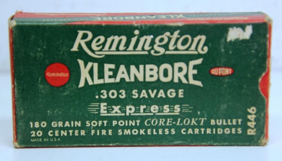 Full Vintage Box Remington .303 Savage Cartridges Ammunition...