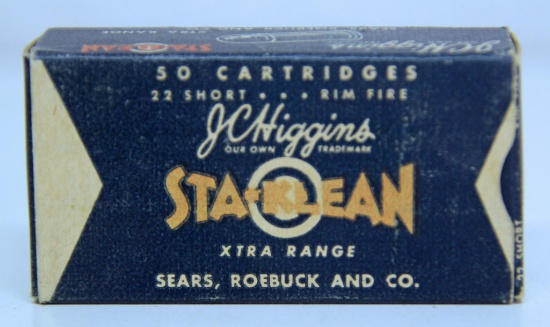 Full Vintage Box Sears Roebuck and Co. J.C. Higgins Sta-Klean....22 Short Cartridges Ammunition...