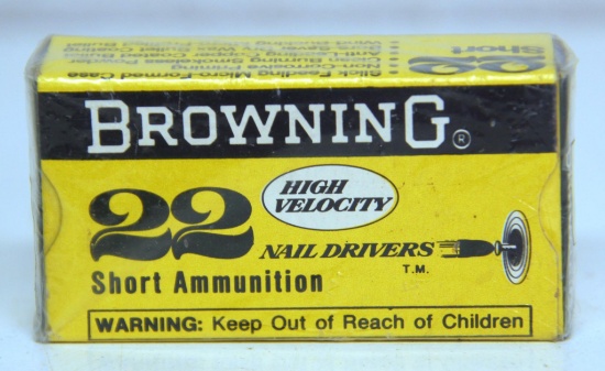 Full Vintage Box Browning 22 High Velocity Nail Drivers .22 Short Cartridges Ammunition...