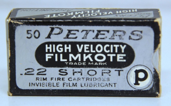 Full Vintage Box Peters High Velocity FilmKote .22 Short Cartridges Ammunition...