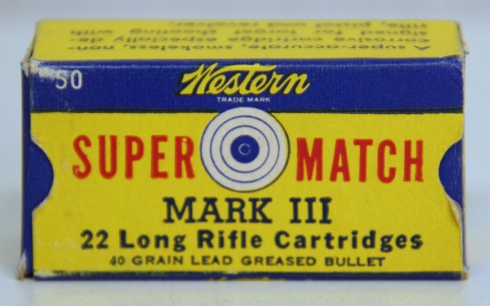 Full Vintage Box Western Super Match Mark III .22 LR Cartridges Ammunition...