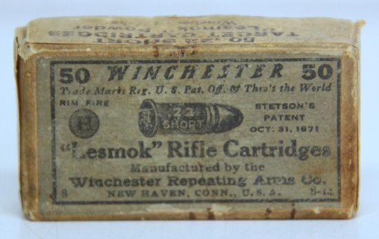 Full Vintage Two Piece Box Winchester .22 Short Cartridges Ammunition...