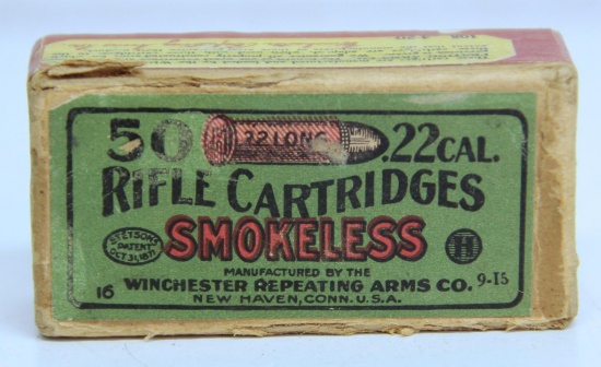 Partial Vintage Two Piece Box of 33 Winchester .22 Long Target Cartridges Ammunition...