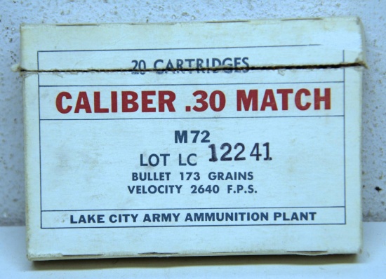 Full Box Lake City Army Ammunition Plant 1967 Caliber .30 Match Cartridges Ammunition...
