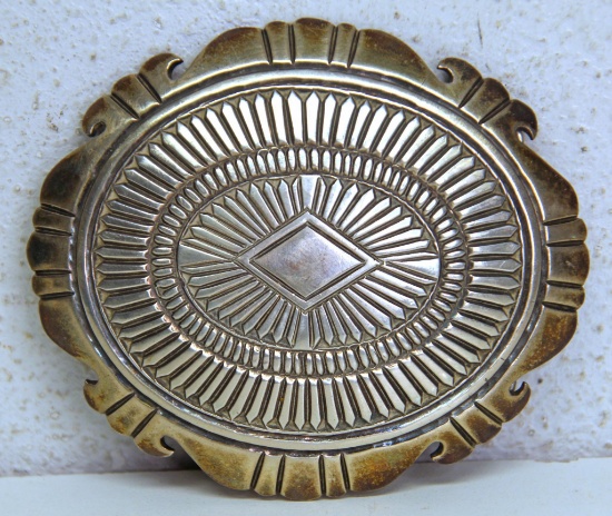 Southwestern Sterling Silver Belt Buckle Marked in 2 Places on Back..."Sterling with L M under it"..
