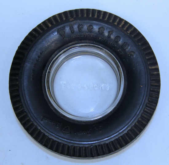 Firestone Tire Ashtray w/Firestone Embossed Glass Ashtray...