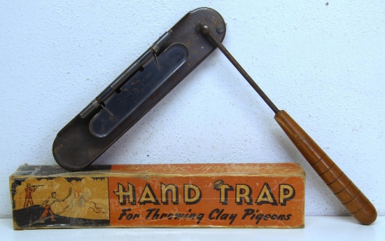 Allison-Faulkner Corp. Auburn, Indiana Hand Trap for Throwing Clay Pigeon Targets in Original Box,