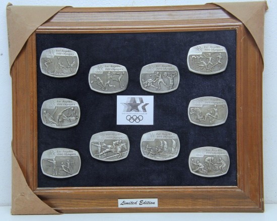 10 1984 Los Angeles Olympics Limited Edition Belt Buckles in Frame 17"x14"...