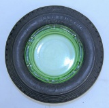 Seiberling...Tire Ashtray, Ashtray is Green Depression Glass...