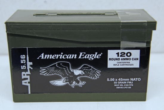 American Eagle 120 Round Ammo Can 5.56 x 45 mm NATO 55 gr. FMJ Cartridges Ammunition...