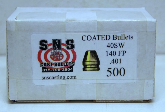 500 Round Box S N S Cast Bullets .40 SW 140 FP .401 for Reloading......