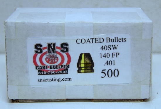 500 Round Box S N S Cast Bullets .40 SW 140 FP .401 for Reloading...