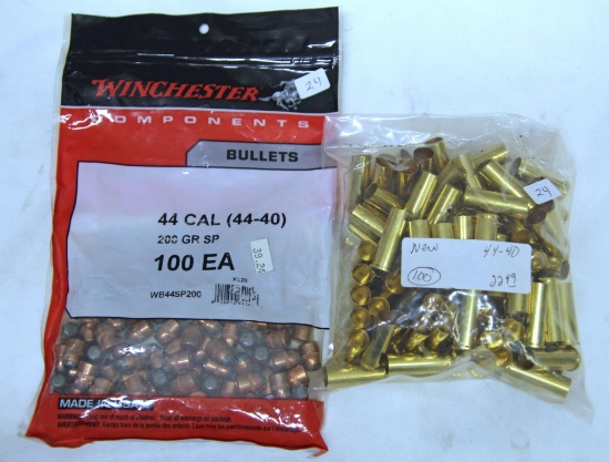 100 Pack .44-40 New Brass and 100 Pack Winchester .44 Cal. (.44-40) 200 gr. SP Bullets for
