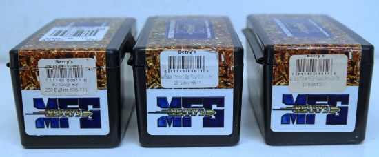 3 Full Boxes of 250 Berry's Mfg. .40 S&W, 10 mm 135 gr Round Shoulder Bullets for Reloading...