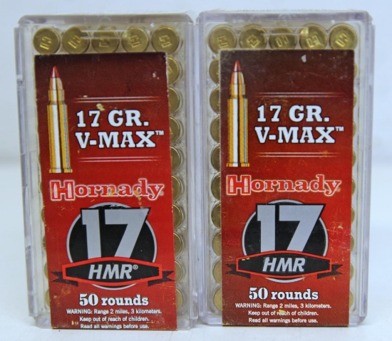 2 Full Boxes Hornady .17 HMR 17 gr. V-Max Cartridges Ammunition...