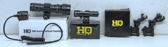 HQ Issue 500 Lumen Tactical Flashlight with Pressure Switch and Rifle Mount, HQ Issue Mini Green