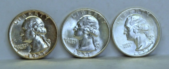 1951, 1951 D, 1951 S Washington Quarters...