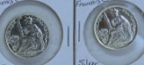 2 Silver 1937 French Indo-China 20 Cent Coins, Both Coins Drilled...