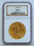 1924 Saint Gaudens $20 Gold Piece Slabbed NGC MS 62...