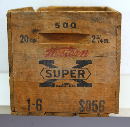 Western Super X 20 Ga. Shotshell Wooden Ammo Box - Some Splintering at Top Corner...