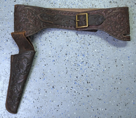 The George Lawrence Co Portland, Oregon Hand Tooled Leather Holster & Cartridge Belt for .45 Colt 7